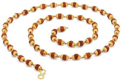 Janki Retails Rudraksha Mala with Golden Cap (8mm 36 Beads) Rare Collection for Unisex Wood Chain Gold-plated Plated Brass Chain