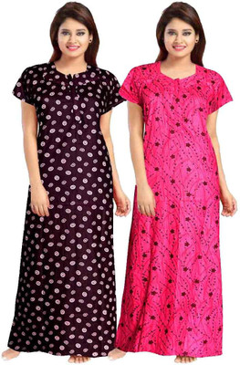 SILVER ORGANISATION Women Nighty Set(Purple, Pink)