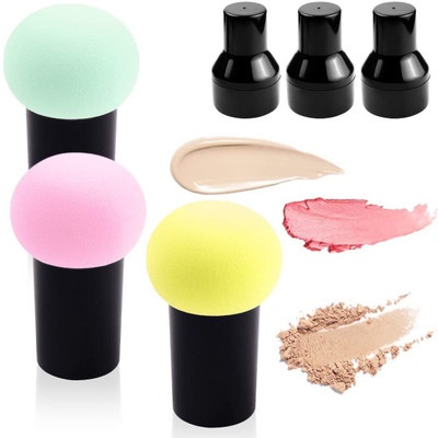 AVTY 3pcs Makeup Sponge Blender Set with Handle Mushroom Cosmetic Powder Puff Latex Free Foundation Sponge Brushes with 3pcs Cases