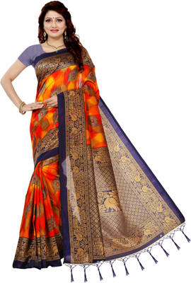THE PRIVATE LABLE Printed Daily Wear Art Silk Saree(Orange)