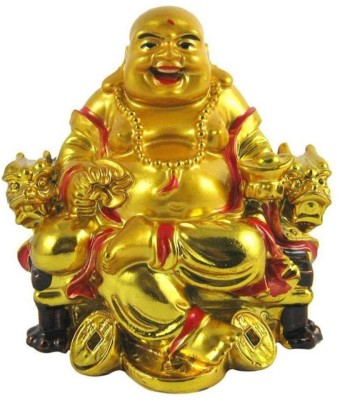 NITIN COLLECTION laughing buddha Decorative Showpiece  -  9 cm(Polyresin, Gold)