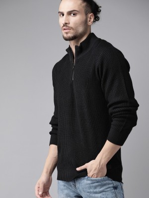 Roadster Self Design High Neck Casual Men Black Sweater