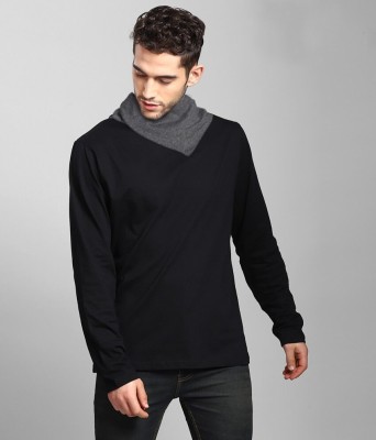 Leotude Solid Men Shawl Neck Black T-Shirt