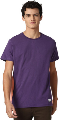 PETER ENGLAND Solid Men Round Neck Purple T-Shirt