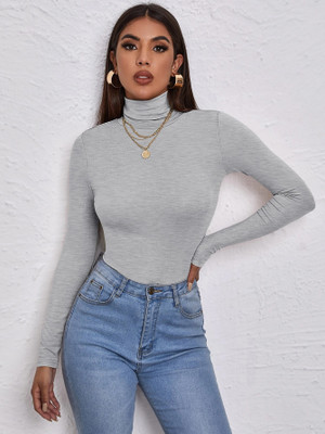 ANBICH Casual Solid Women Grey Top