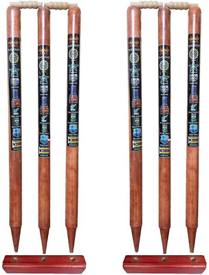 HACKERX Wooden Stumps-Set of 6 (6 Wooden Cricket Stump with 4 Bails& 2 Stump Stand)(Brown)