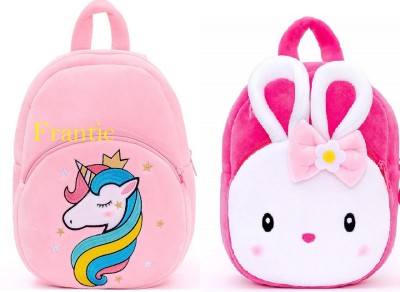 Frantic Pink Unicorn21 & Konggi_2020 Velvet Backpack Bags for 2 to 5 Years Kids for School/Nursery/Picnic/Carry/Travelling Bag (Pack of 2) School Bag(Multicolor, 10 L)