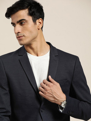 INVICTUS Self Design Single Breasted Casual Men Blazer(Dark Blue)