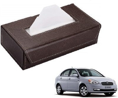 AuTO ADDiCT Car Tissue Box Paper Tissue Holder Brown with 200 Sheets(100 Pulls) For Hyundai Verna Old (2005-2011) Vehicle Tissue Dispenser(Brown)