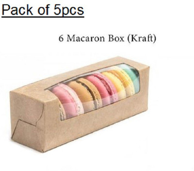 noble foods Cake Box Craft Paper 6 Macaron Box Packaging Box(Pack of 5 Brown)