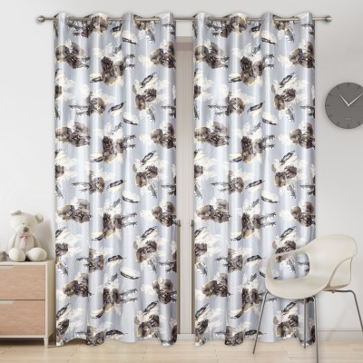 Veronica Deco 274 cm (9 ft) Polycotton Room Darkening Long Door Curtain (Pack Of 2)(Printed, Cloud Grey)