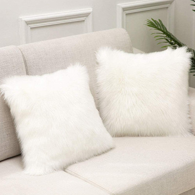PICKKART Fur Cushions Cover(30 cm*30 cm, Pack of 2, White)