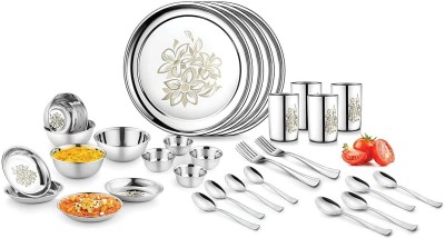 Sager Pack of 32 Stainless Steel Platinum Collection - Heavy Gauge, Laser Finish Dinner Set(Silver)