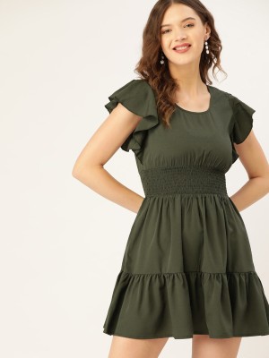 Dressberry Women Fit and Flare Dark Green Dress