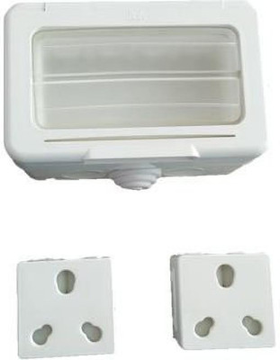 E-DAMEN electric Polyvinyl Chloride Type I 4 Module Waterproof Gang Box with 2 16a Socket (White) 16 A One Way Electrical Switch(Pack of 1 Number of Switches - 2)