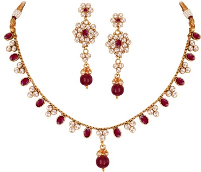 JFL - Jewellery for Less Copper Gold-plated Red Jewellery Set(Pack of 1)