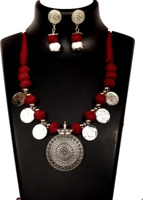 DOM Oxidised Silver Red Jewellery Set(Pack of 1)