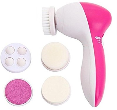 Connectwide CW-526 Skin Pain Relief Massager,5 in 1 Beauty Care Brush Massager Scrubber Face Skin Care Electric Facial Cleaner Massager(BABY PINK)
