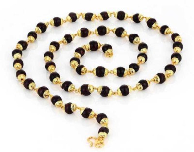 LETNIX Religious Jewelry Lord Shiv With Puchmukhi Black Rudraksha Cap Mala (8MM 36Beads) Gold-plated Plated Wood Chain Brass Chain