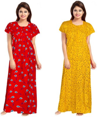 PRFAB Women Nighty Set(Red, Yellow)