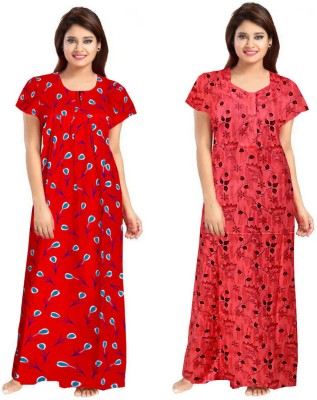 PRFAB Women Nighty Set(Red, Pink)