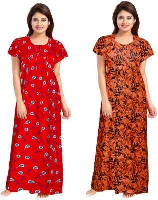 Sundhari Women Nighty Set(Red, Orange)