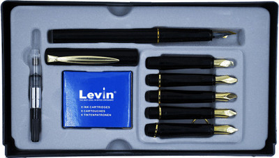 Levin Calligraphy Gold Clip Pen Set Ink Pen for Cursive Writing Ink Cartridge (6 Nib) Calligraphy(Ink Color - Black)