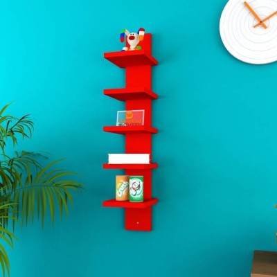 OnlineCraft wooden wall self Wooden Wall Shelf(Number of Shelves - 5, Red)