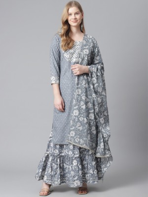 Highlight fashion export Floral Print Kurta, Sharara & Dupatta Set