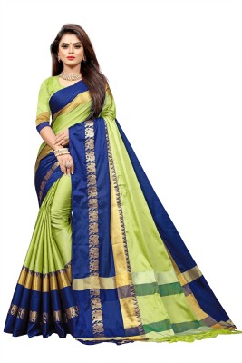 vishala group Woven Mysore Art Silk Saree(Blue, Light Green)