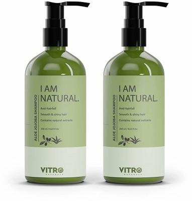 Vitro Naturals Aloe Jojoba Shampoo|For Anti hairfall|Soft and shiny hair|Paraben Free|250 mlx2(500 ml)