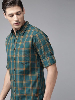 Roadster Men Checkered Casual Blue Shirt