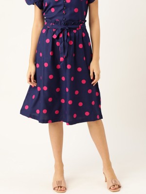 Dressberry Polka Print Women A-line Dark Blue Skirt