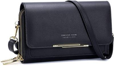 PALAY Black Shoulder Bag Small Crossbody Phone Bag for Women, Sling Bag PU Leather Phone Purse Handbags Double Zip Large Capacity, Shoulder Handbags with Credit Card Slots