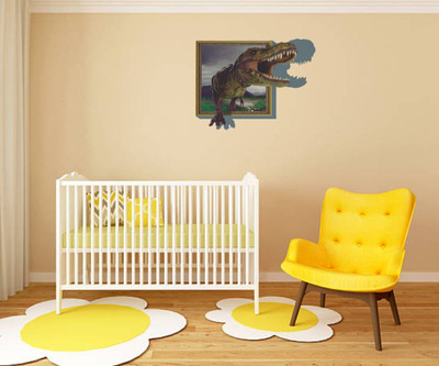 Varadvinayak 59 cm Dinosaur come out from frame Self Adhesive Sticker(Pack of 1)