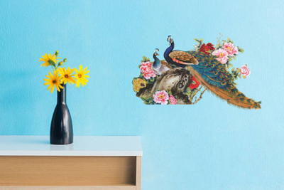 Varadvinayak 75 cm Peacock on the tree Self Adhesive Sticker(Pack of 1)