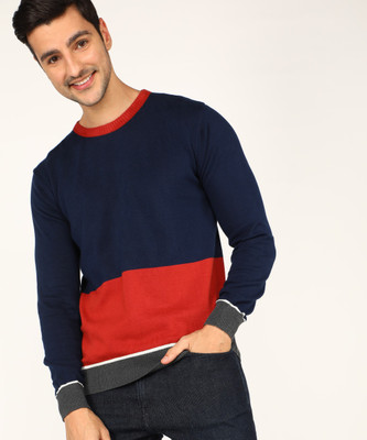 WROGN Colorblock Crew Neck Casual Men Red Sweater