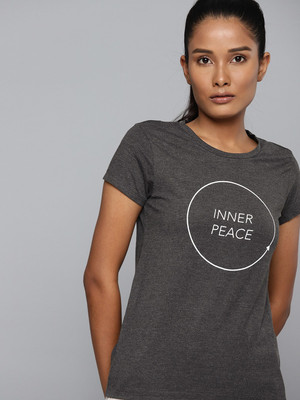 HRX by Hrithik Roshan Printed Women Round Neck Grey T-Shirt