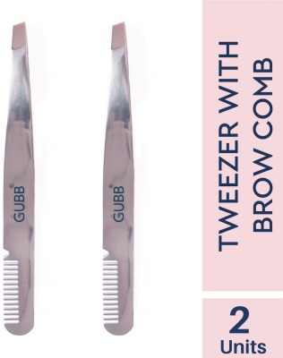 GUBB Slant Tip Tweezer For Hair Removal, Eyebrows & Upper Lips With Eyebrow Comb Pack of 2