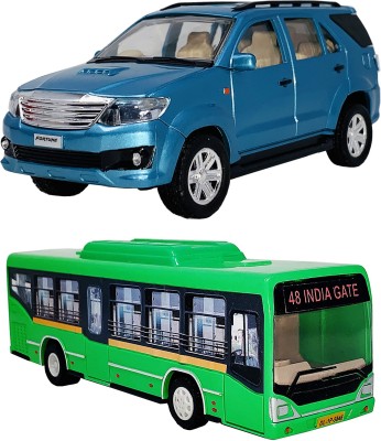 amisha gift gallery Combo of Pull Back Action SUV Fortuner with Low Floor CNG City Bus Model Toy Car for Kids and Boys (Color May Vary)(Multicolor, Pack of: 1)