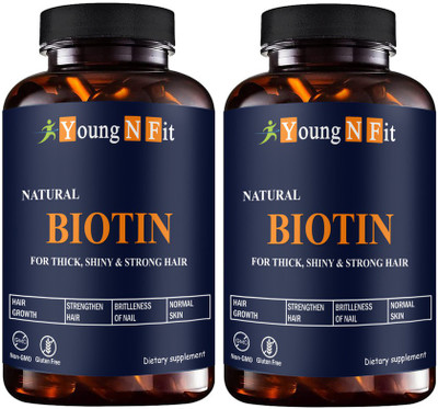 Young N Fit Biotin Maximum Strength for Hair Skin & Nails-10000 mcg (YNF98)Pro(2 x 60 Capsules)