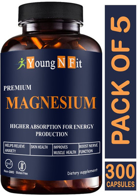 Young N Fit Chelated Magnesium Glycinate Citrate Oxide Supplement (YNF260)Premium(5 x 60 Capsules)