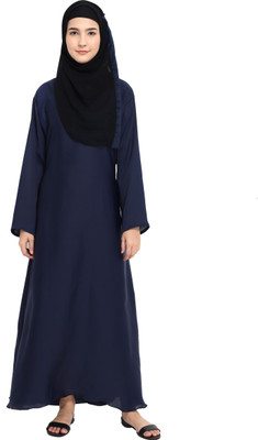MODEST CITY Silk Blend Self Design Abaya With Hijab(Blue)