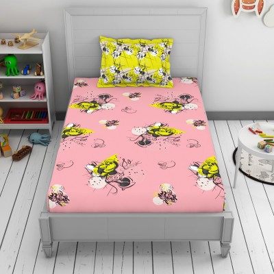 CORE Designed by SPACES 144 TC Cotton Single Cartoon Flat Bedsheet(Pack of 1, Pink)
