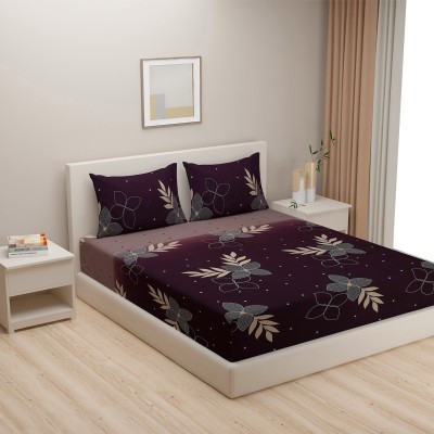 SWAYAM 240 TC Cotton Double Floral Fitted (Elastic) Bedsheet(Pack of 1, Brown,Black)
