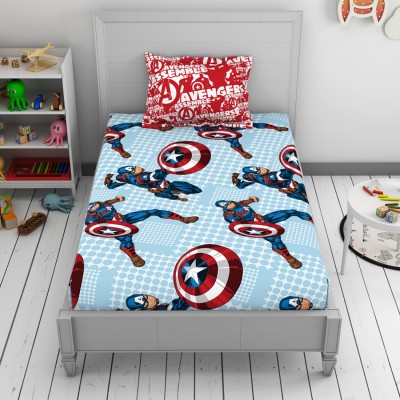 CORE Designed by SPACES 144 TC Cotton Single Cartoon Flat Bedsheet(Pack of 1, Blue)