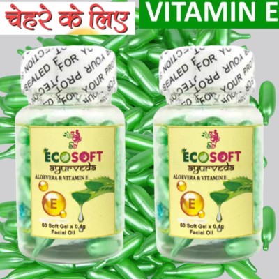 ECOSOFT Vitamin E Product Will Help Your Skin Feel Silky Smooth And Healthy All Over This Is Liquid Capsule Outfit, It Is Need To Open And Use On The Face And Massage, Don't Eat It As The Capsule.Aloe Vera And Vitamin E Anti-aging ,Anti-Wrinkle Serum Spot Acne Removing , Whitening Facial Face Care O