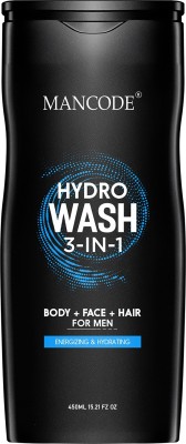 MANCODE Hydro Wash 3-in-1 Body Wash| Face Wash|Hair Shampoo| Energzing and Hydrating |Gives an icy Cool Feel |Refreshing Scented| Enriched with Aloevera and Neem Extract-450ml(450)