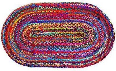 RAMAN TEXTILES Multicolor Cotton Carpet(3 ft,  X 5 ft, Oval)