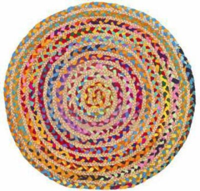 RAMAN TEXTILES Multicolor Cotton Area Rug(2 ft,  X 2 ft, Circle)
